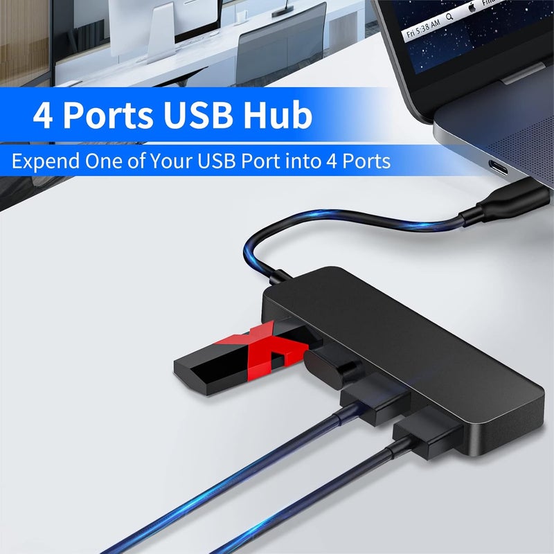 Herfair USB Hub 4 Port USB 2.0 Splitter Hub Expander for Laptop Computer Flash Drive Console Printer Camera Keyboard Mouse More 1 to 4 Jack Extender for Charging/Data Sync - Image 2